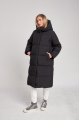 Long black women's down jacket with natural filling