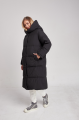 Long black women's down jacket with natural filling