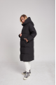 Long black women's down jacket with natural filling