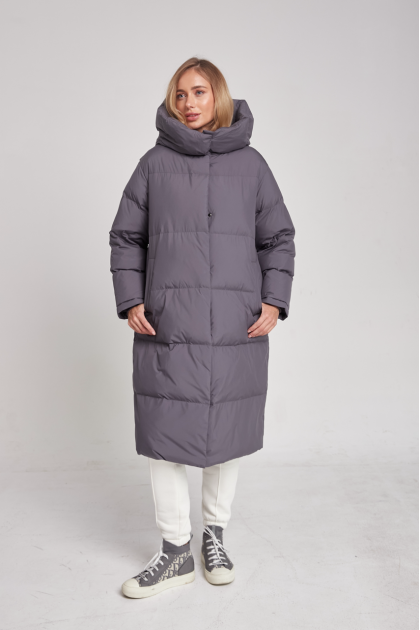 Long gray women's down jacket