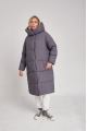 Long gray women's down jacket with natural filler