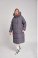 Long gray women's down jacket with natural filler