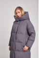 Long gray women's down jacket with natural filler