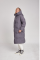 Long gray women's down jacket with natural filler