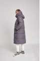 Long gray women's down jacket with natural filler