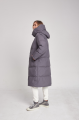 Long gray women's down jacket with natural filler