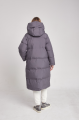 Long gray women's down jacket with natural filler