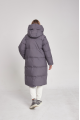 Long gray women's down jacket with natural filler