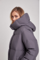 Long gray women's down jacket with natural filler