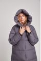 Long gray women's down jacket with natural filler