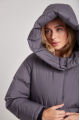 Long gray women's down jacket with natural filler