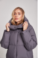 Long gray women's down jacket with natural filler