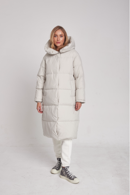 Long white women's down jacket