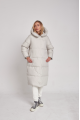 Long white women's down jacket with natural filling