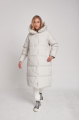 Long white women's down jacket with natural filling