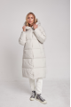 Long white women's down jacket with natural filling