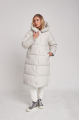 Long white women's down jacket with natural filling