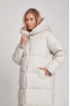 Long white women's down jacket with natural filling