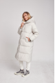 Long white women's down jacket with natural filling