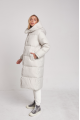 Long white women's down jacket with natural filling