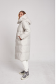 Long white women's down jacket with natural filling