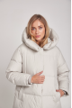 Long white women's down jacket with natural filling