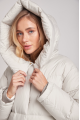 Long white women's down jacket with natural filling