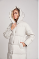 Long white women's down jacket with natural filling