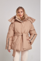 Short women's down jacket of beige color with natural filler