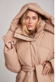 Short women's down jacket of beige color with natural filler