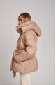 Short women's down jacket of beige color with natural filler