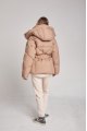 Short women's down jacket of beige color with natural filler