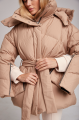 Short women's down jacket of beige color with natural filler