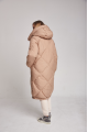 Long beige women's down jacket with natural filler