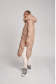 Long beige women's down jacket with natural filler