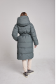 Long down jacket of green color with natural filling