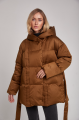 A short caramel down jacket with a belt and natural filling