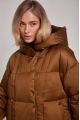 A short caramel down jacket with a belt and natural filling