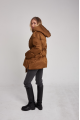 A short caramel down jacket with a belt and natural filling