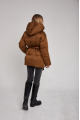 A short caramel down jacket with a belt and natural filling