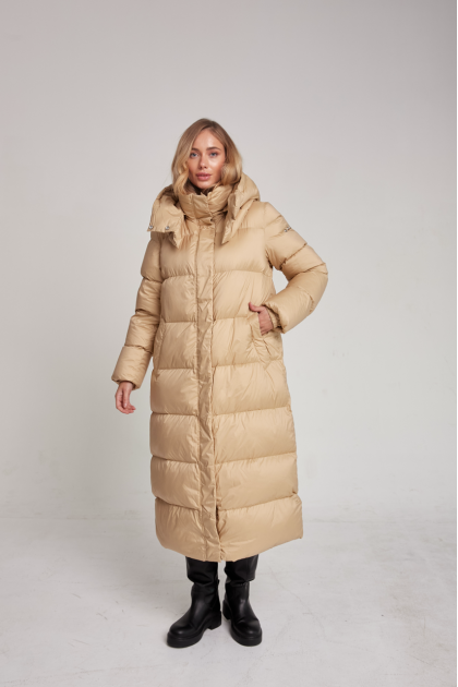 Long caramel down jacket ADD