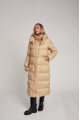 Long women's down jacket ADD in caramel color with natural filler