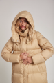 Long women's down jacket ADD in caramel color with natural filler