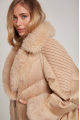 Women's down jacket of beige color with mink fur and decorative knitting and natural filler