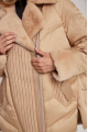 Women's down jacket of beige color with mink fur and decorative knitting and natural filler