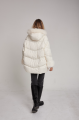 Women's down jacket of white color with cashmere lamb fur and natural filling