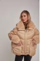 Women's down jacket of beige color with cashmere lamb fur and natural filling