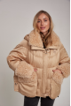 Women's down jacket of beige color with cashmere lamb fur and natural filling