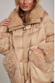 Women's down jacket of beige color with cashmere lamb fur and natural filling