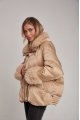 Women's down jacket of beige color with cashmere lamb fur and natural filling